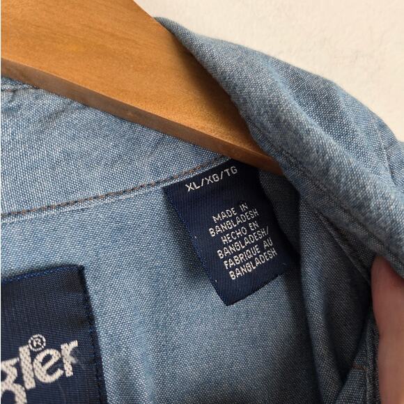 Wrangler Men's Medium Chambray Cowboy Cut Western Firm Finish Work Shirt Size XL - Picture 7 of 9
